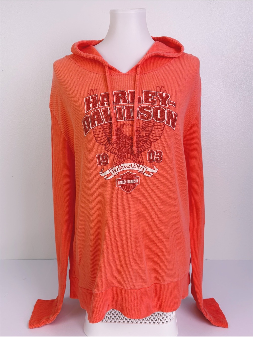 Harley-Davidson Women's XL Zion Utah
Orange Thermal Waffle Knit Hoodie